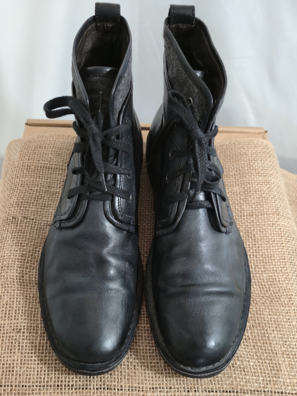 John Varvatos Black Leather Lace-Up Ankle Boots